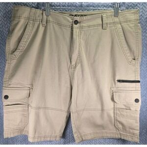 Plugg Mens Tan Khaki Cargo Shorts Size 38 Cotton Multi Pocket Utility Casual
